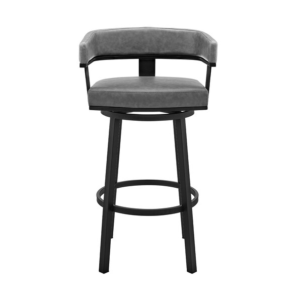 Cohen 30 In. Bar Height Swivel Bar Stool In Black Finish And Gray Faux Leather